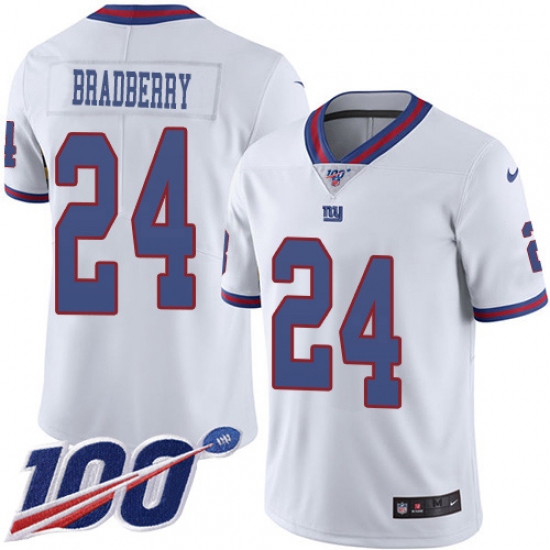 Youth New York Giants #24 James Bradberry White Stitched Limited Rush 100th Season Jersey - Ujersey