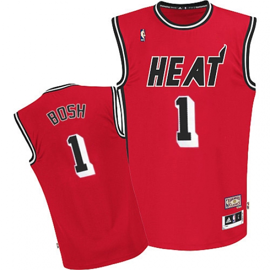 Men's Adidas Miami Heat #1 Chris Bosh Authentic Red Hardwood Classics Nights NBA Jersey - Ujersey