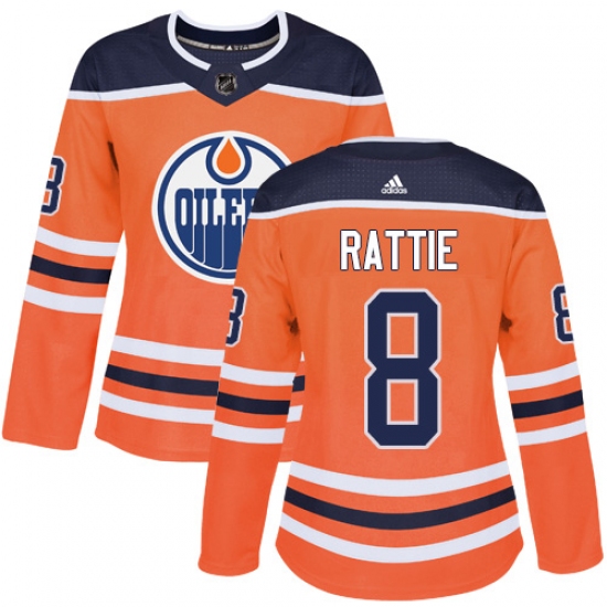 Women's Adidas Edmonton Oilers #8 Ty Rattie Authentic Orange Home NHL Jersey - Ujersey
