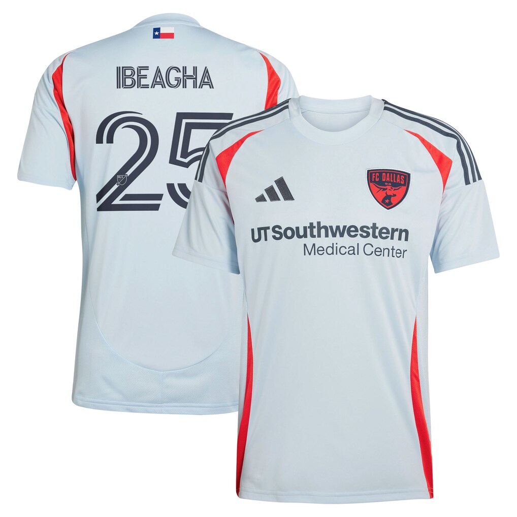 Men's FC Dallas Sebastien Ibeagha adidas Light Blue 2025 The Inferno Kit Replica Player Jersey - Ujersey