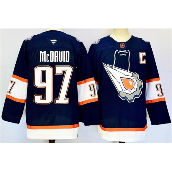 Men's Edmonton Oilers #97 Connor McDavid Navy With C Reverse Retro Stitched Jersey - Ujersey
