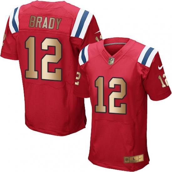 Men's Nike New England Patriots #12 Tom Brady Elite Red/Gold Alternate NFL Jersey - Ujersey