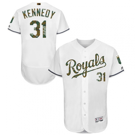 Men's Majestic Kansas City Royals #31 Ian Kennedy Authentic White 2016 Memorial Day Fashion Flex Base MLB Jersey - Ujersey