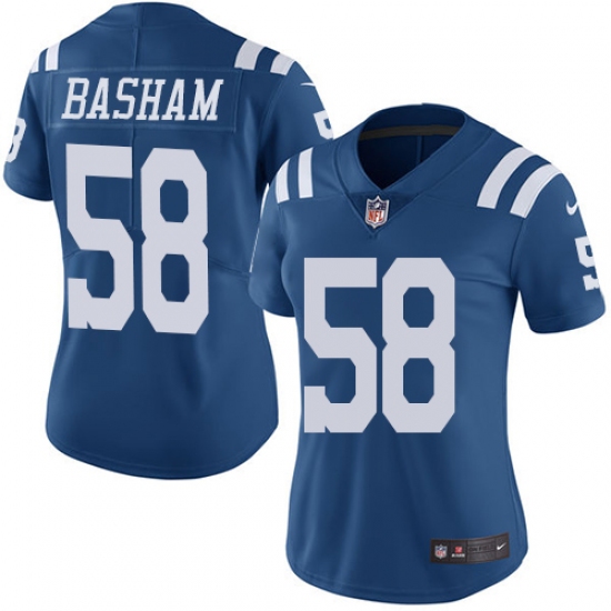 Women's Nike Indianapolis Colts #58 Tarell Basham Limited Royal Blue Rush Vapor Untouchable NFL Jersey - Ujersey