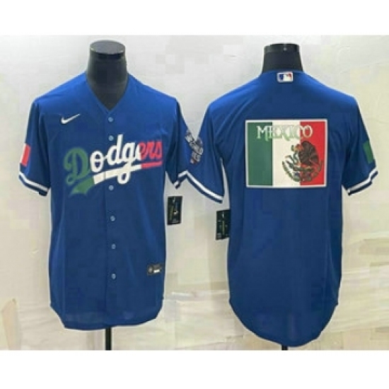 Men's Los Angeles Dodgers Big Logo Navy Blue Pinstripe Stitched MLB Cool Base Nike Jersey - Ujersey