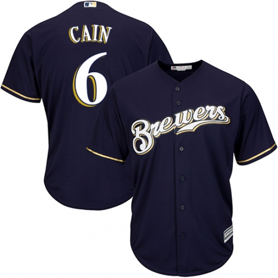 Youth Majestic Milwaukee Brewers #6 Lorenzo Cain Authentic Navy Blue Alternate Cool Base MLB Jersey - Ujersey