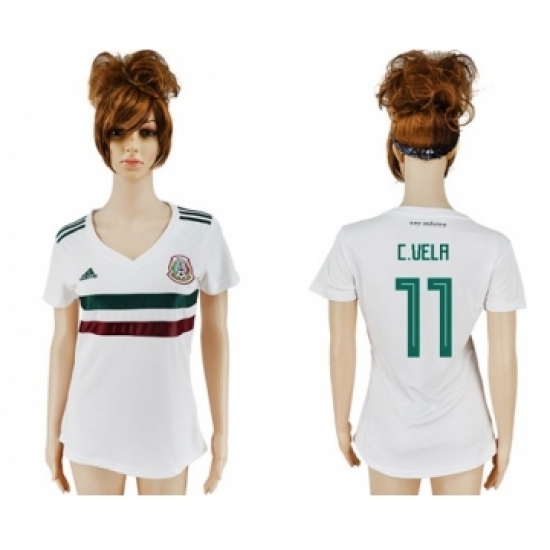 Women's Mexico #11 C.Vela Away Soccer Country Jersey