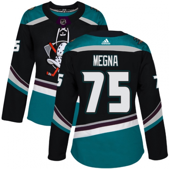 Women's Adidas Anaheim Ducks #75 Jaycob Megna Authentic Black Teal Third NHL Jersey - Ujersey