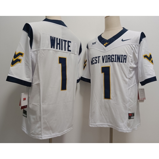 Men's West Virginia Mountaineers #1 Jahiem White White FUSE College Stitched Jersey - Ujersey