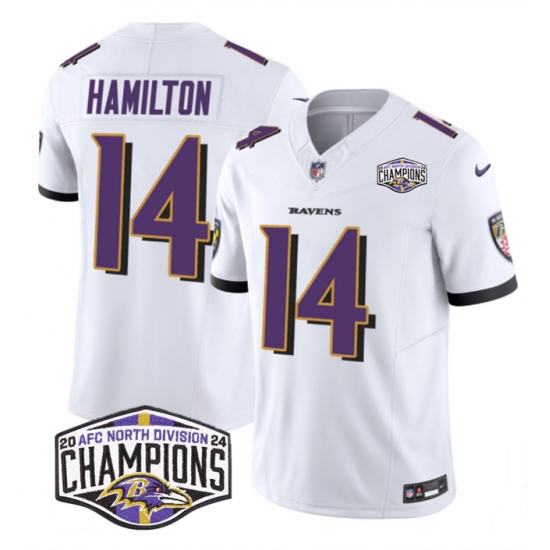 Men's Baltimore Ravens #14 Kyle Hamilton White F.U.S.E 2024 AFC North Division Champions Vapor Limited Football Jersey - Ujersey