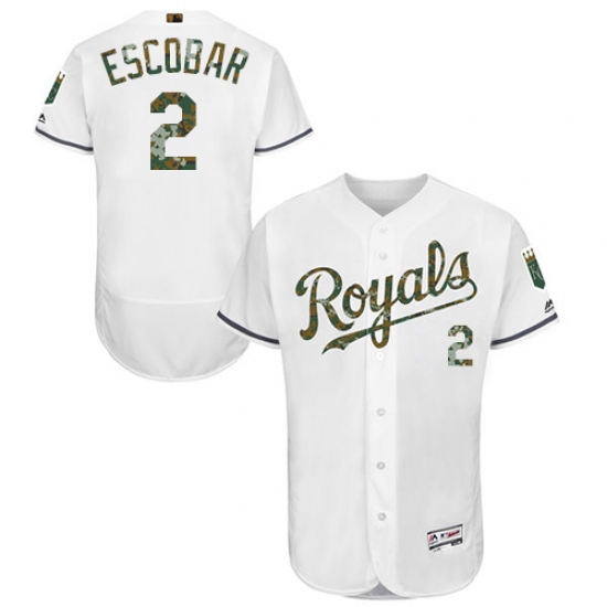 Men's Majestic Kansas City Royals #2 Alcides Escobar Authentic White 2016 Memorial Day Fashion Flex Base MLB Jersey