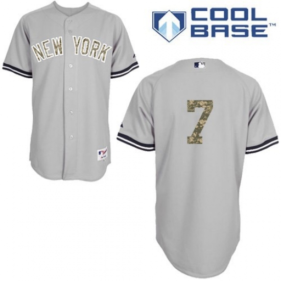 Men's Majestic New York Yankees #7 Mickey Mantle Authentic Grey USMC Cool Base MLB Jersey - Ujersey