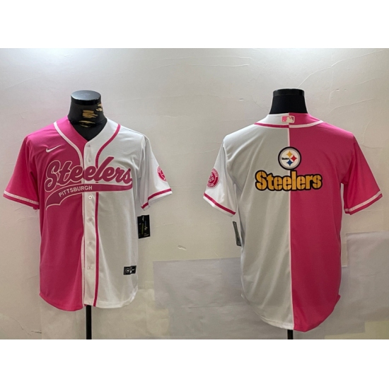 Men's Pittsburgh Steelers Big Logo 2024 Arctic Red White Salute To Service Stitched Baseball Jersey - Ujersey