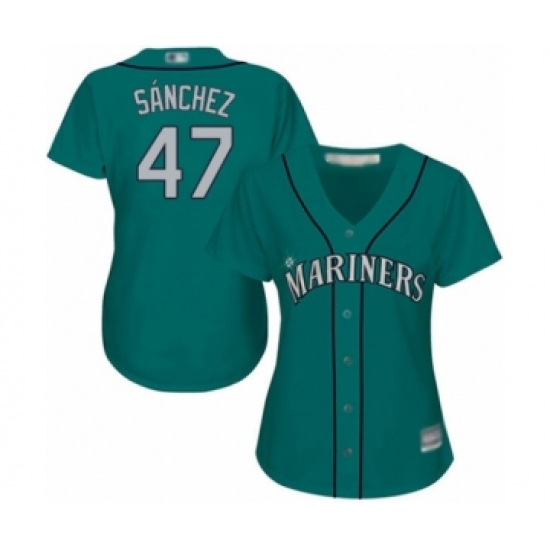 Women's Seattle Mariners #47 Ricardo Sanchez Authentic Teal Green Alternate Cool Base Baseball Player Jersey - Ujersey