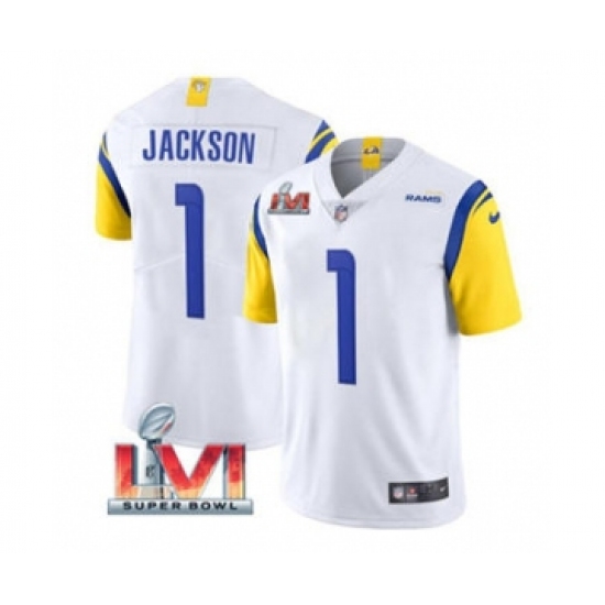 Men's Los Angeles Rams #1 Desean Jackson White 2022 Super Bowl LVI Vapor Limited Stitched Jersey - Ujersey