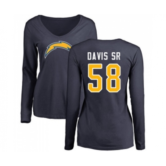 Football Women's Los Angeles Chargers #58 Thomas Davis Sr Navy Blue Name & Number Logo Long Sleeve T-Shirt - Ujersey