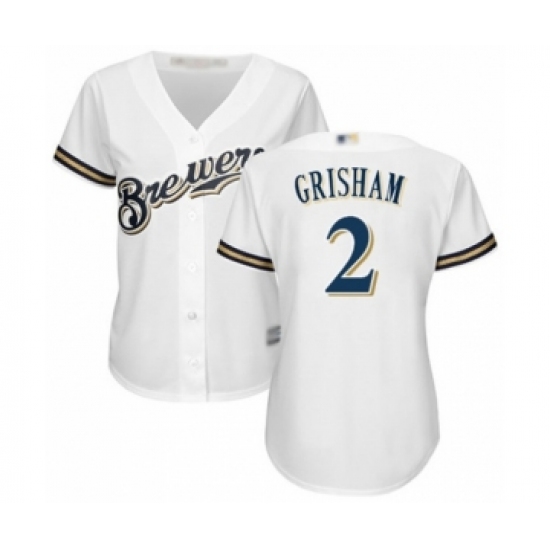 Women's Milwaukee Brewers #2 Trent Grisham Authentic White Home Cool Base Baseball Player Jersey - Ujersey
