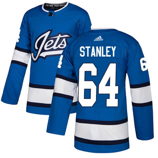 Youth Adidas Winnipeg Jets #64 Logan Stanley Authentic Blue Alternate NHL Jersey - Ujersey