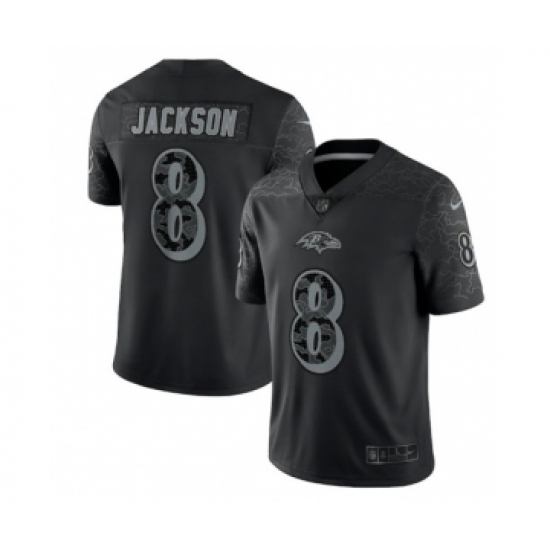 Men's Baltimore Ravens #8 Lamar Jackson Black Reflective Limited Stitched Football Jersey - Ujersey
