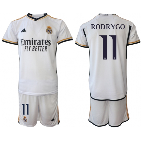 Men's Real Madrid #11 Rodrygo 2023-24 White Home Soccer Jersey