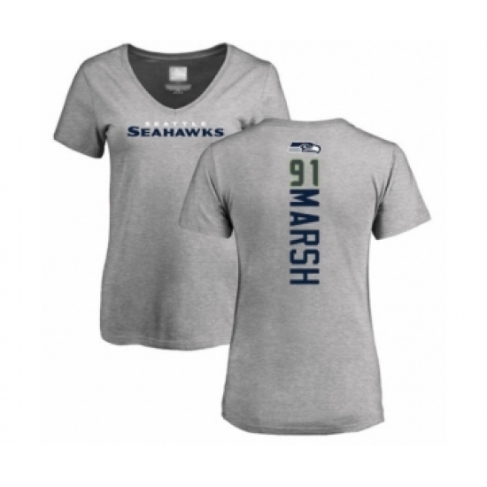 Football Women's Seattle Seahawks #91 Cassius Marsh Ash Backer T-Shirt - Ujersey