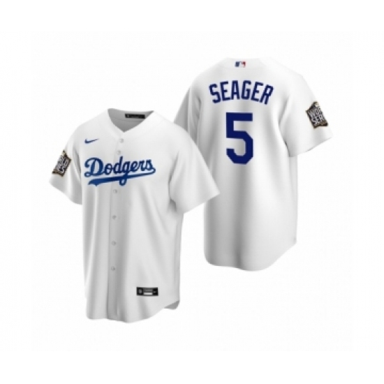 Men's Los Angeles Dodgers #5 Corey Seager White 2020 World Series Replica Jersey - Ujersey