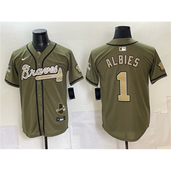 Men's Atlanta Braves #1 Ozzie Albies Olive 2026 Armed Forces Day Stitched Baseball Jersey - Ujersey