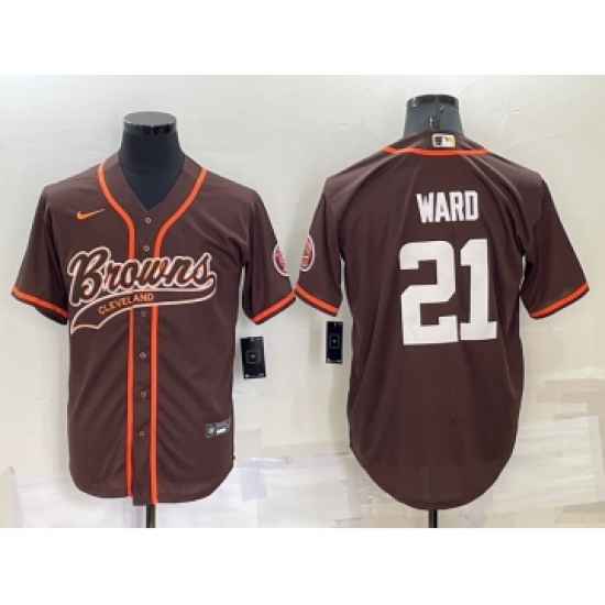 Men's Cleveland Browns #21 Denzel Ward Brown Stitched Cool Base Nike Baseball Jersey - Ujersey