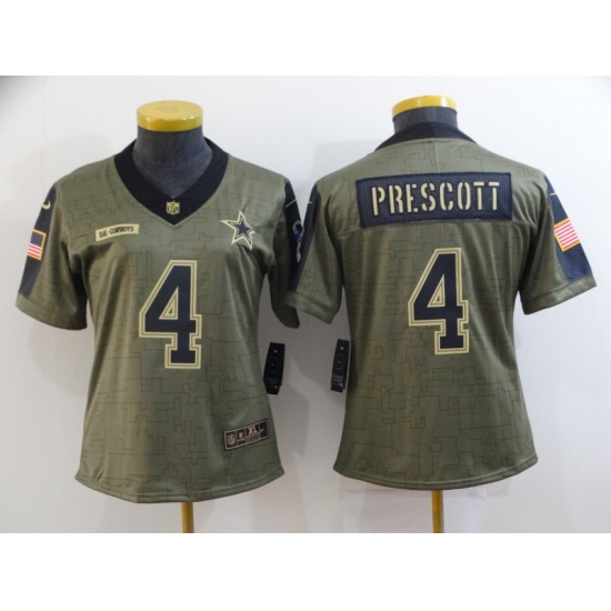Women's Dallas Cowboys #4 Dak Prescott Gold 2021 Salute To Service Limited Player Jersey - Ujersey