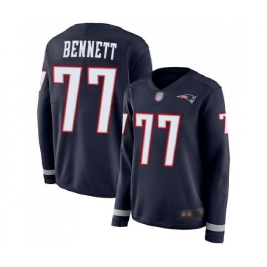 Women's New England Patriots #77 Michael Bennett Limited Navy Blue Therma Long Sleeve Football Jersey - Ujersey