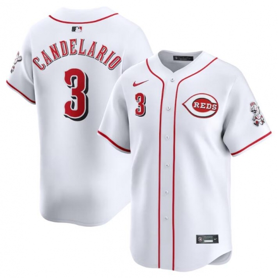 Men's Cincinnati Reds #3 Jeimer Candelario White Home Limited Stitched Baseball Jersey - Ujersey