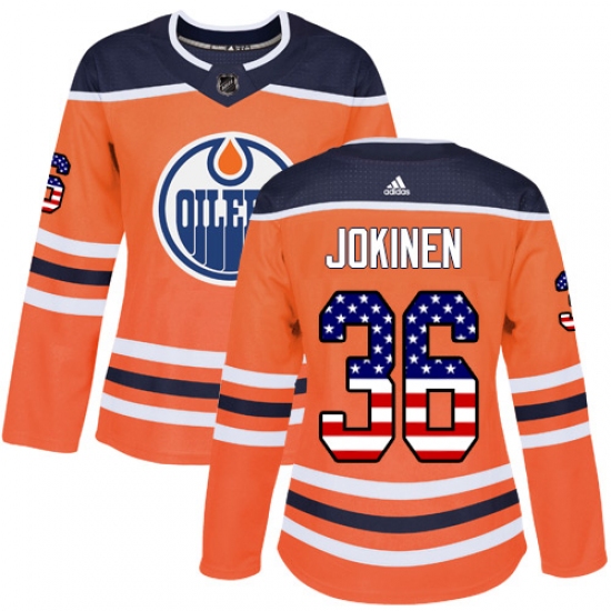 Women's Adidas Edmonton Oilers #36 Jussi Jokinen Authentic Orange USA Flag Fashion NHL Jersey - Ujersey