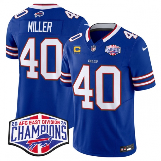 Men's Buffalo Bills #40 Von Miller Royal F.U.S.E. 2024 AFC East Division Champions With 4-Star C Vapor Limited Stitched Football Jersey
