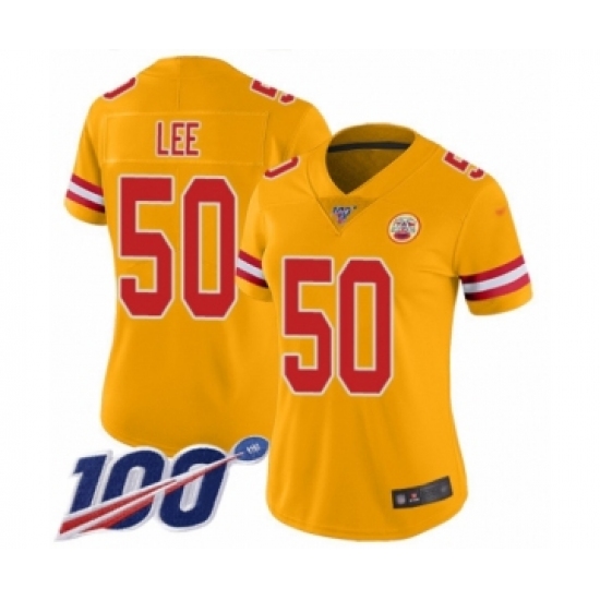 Women's Kansas City Chiefs #50 Darron Lee Limited Gold Inverted Legend 100th Season Football Jersey - Ujersey