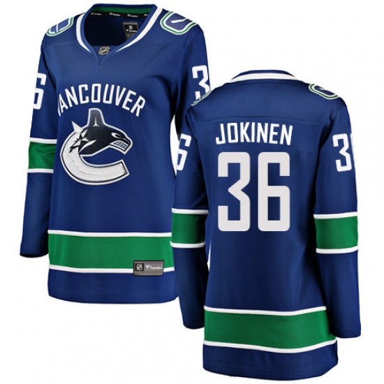 Women's Vancouver Canucks #36 Jussi Jokinen Fanatics Branded Blue Home Breakaway NHL Jersey - Ujersey