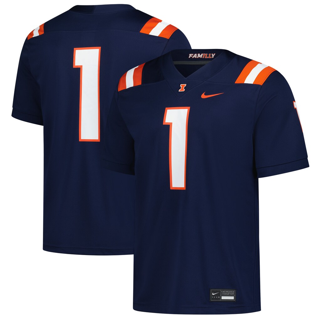 Men's Nike #1 Navy Illinois Fighting Illini Game Football Jersey - ujerseystore