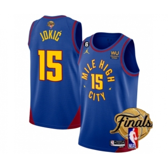 Men's Denver Nuggets #15 Nikola Jokic Blue 2023 Finals Statement Edition With NO.6 Stitched Basketball Jersey - Ujersey