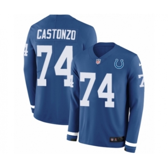 Youth Nike Indianapolis Colts #74 Anthony Castonzo Limited Blue Therma Long Sleeve NFL Jersey - Ujersey