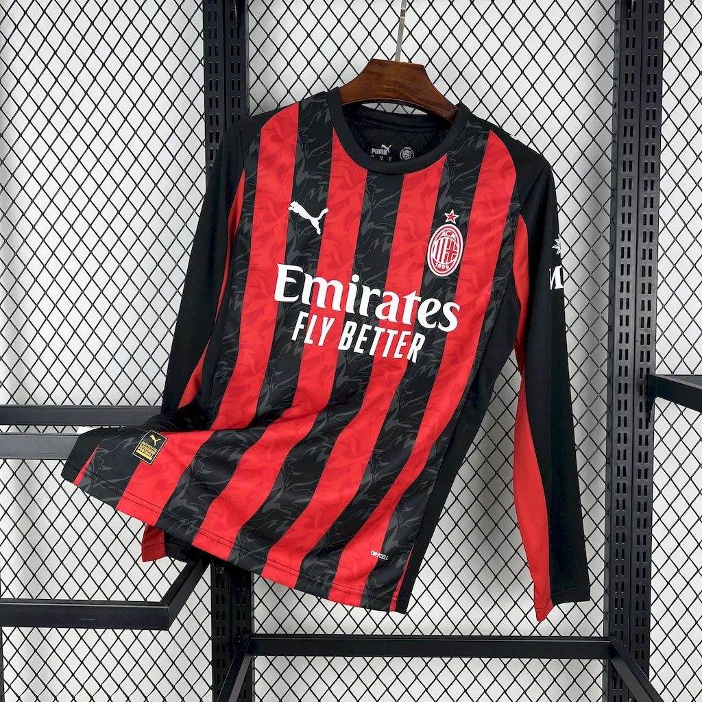 AC Milan Soccer Jersey Home Long Sleeves Custom Shirt 2025/26 - ujerseystore