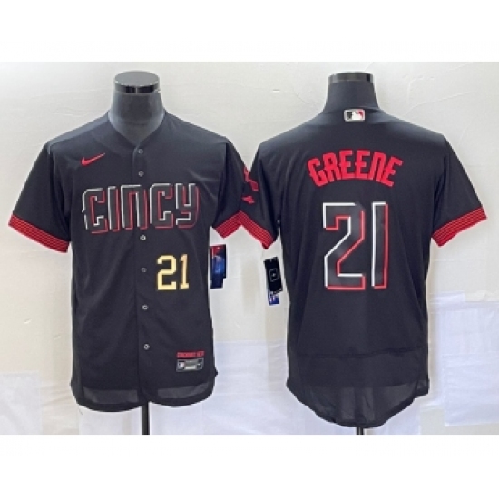 Men's Cincinnati Reds #21 Hunter Greene Number Black 2023 City Connect Flex Base Stitched Jersey 1 -