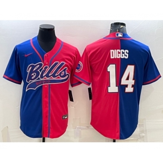 Men's Buffalo Bills #14 Stefon Diggs Blue Red Two Tone With Patch Cool Base Stitched Baseball Jersey - Ujersey
