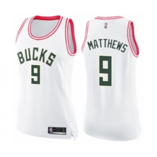 Women's Milwaukee Bucks #9 Wesley Matthews Swingman White Pink Fashion Basketball Jersey - Ujersey
