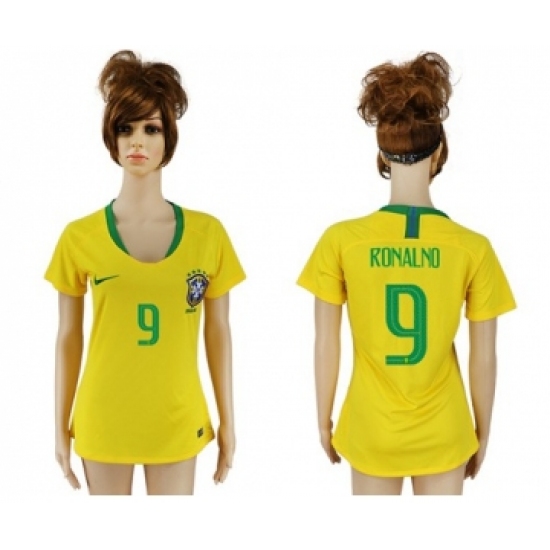 Women's Brazil #9 Ronalno Home Soccer Country Jersey