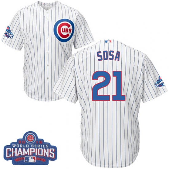Youth Majestic Chicago Cubs #21 Sammy Sosa Authentic White Home 2016 World Series Champions Cool Base MLB Jersey - Ujersey