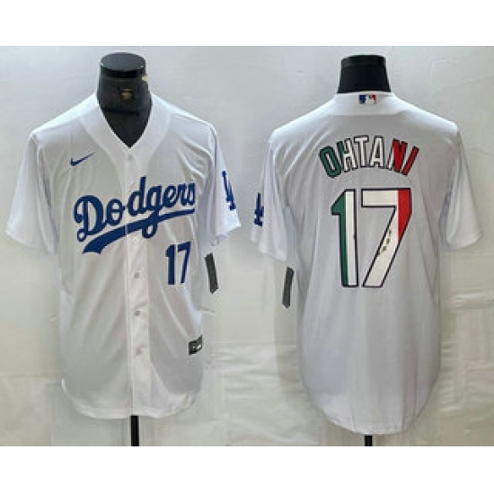 Men's Los Angeles Dodgers #17 Shohei Ohtani Number Mexico White Cool Base Stitched Jerseys - Ujersey