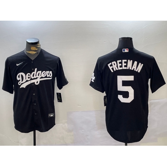 Men's Los Angeles Dodgers #5 Freddie Freeman Black Cool Base Jersey - Ujersey
