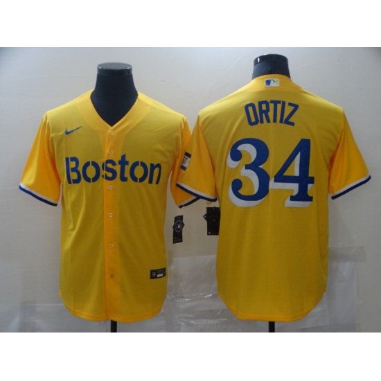 Men's Boston Red Sox #34 David Ortiz Nike Gold-Light Blue 2021 City Connect Replica Jersey
