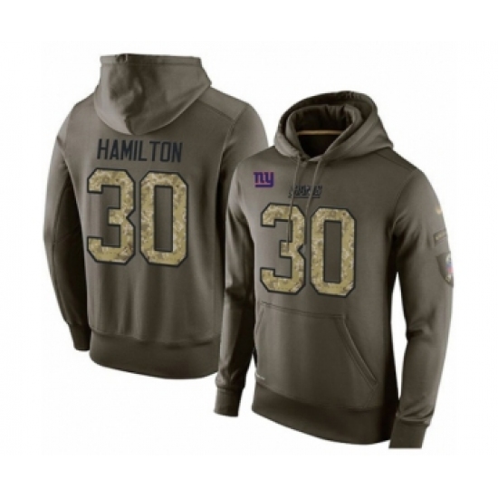 Football Men's New York Giants #30 Antonio Hamilton Green Salute To Service Pullover Hoodie - Ujersey