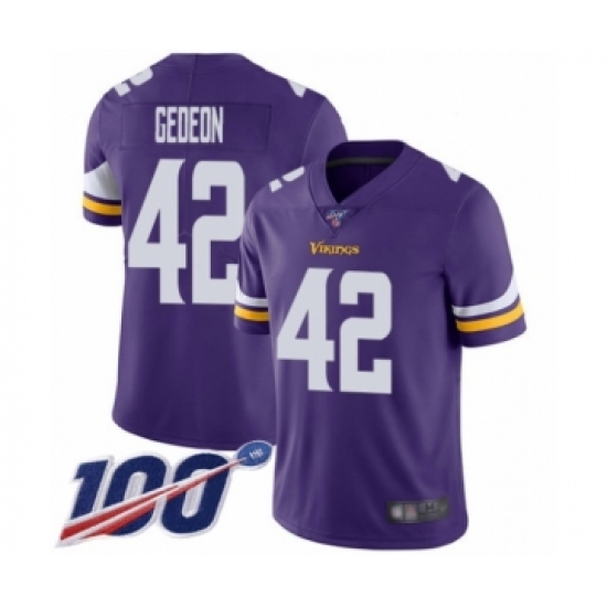 Men's Minnesota Vikings #42 Ben Gedeon Purple Team Color Vapor Untouchable Limited Player 100th Season Football Jersey - Ujersey