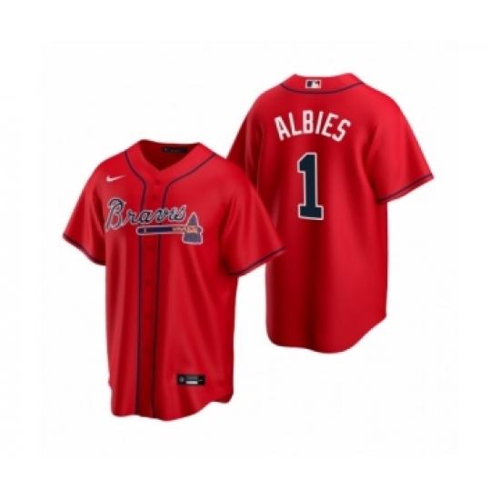 Men's Atlanta Braves #1 Ozzie Albies Nike Red 2020 Replica Alternate Jersey - Ujersey
